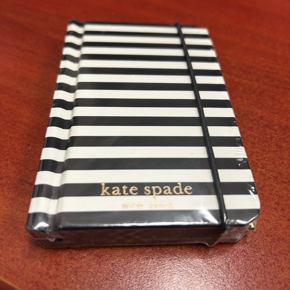 Kate Spade ♠️ Black and White Striped small pocket sized notebook with pen.